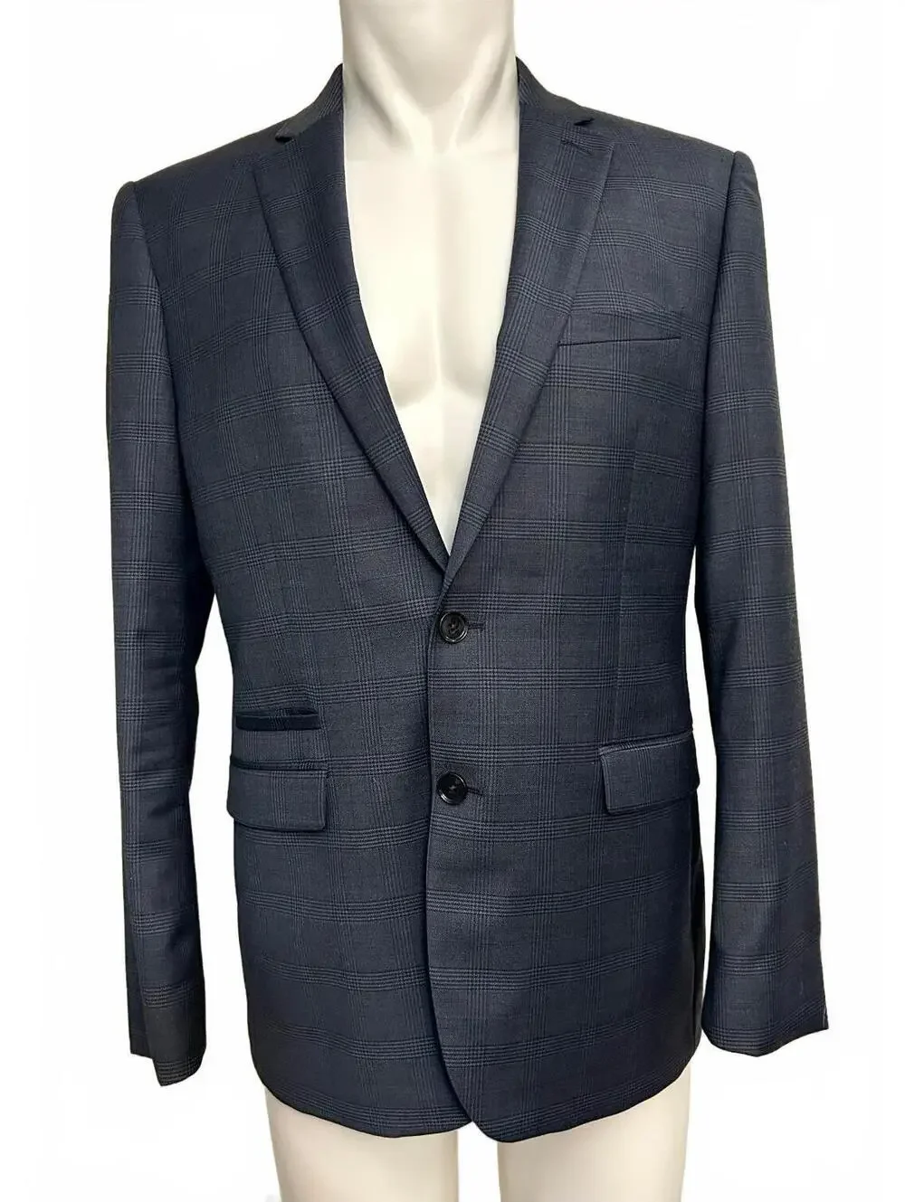 Express Men’s 40R Slim Fit Stretch Blazer Blue Plaid 2 Button Sport Coat Jacket